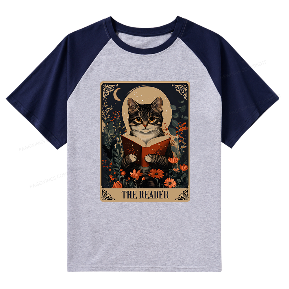 Pagewings The Reader Tarot Card Cat Raglan T-shirt