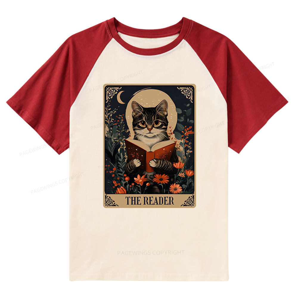 Pagewings The Reader Tarot Card Cat Raglan T-shirt