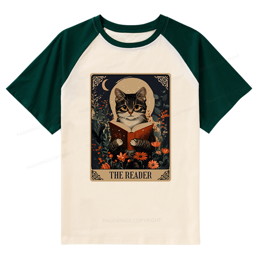 Pagewings The Reader Tarot Card Cat Raglan T-shirt