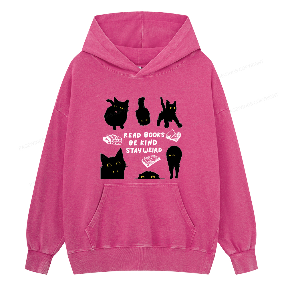 Pagewings Read Books Be Kind Stay Weird Unisex Washed Hoodie