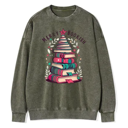 Pagewings Merry & Bookish Christmas Unisex Washed Sweatshirt