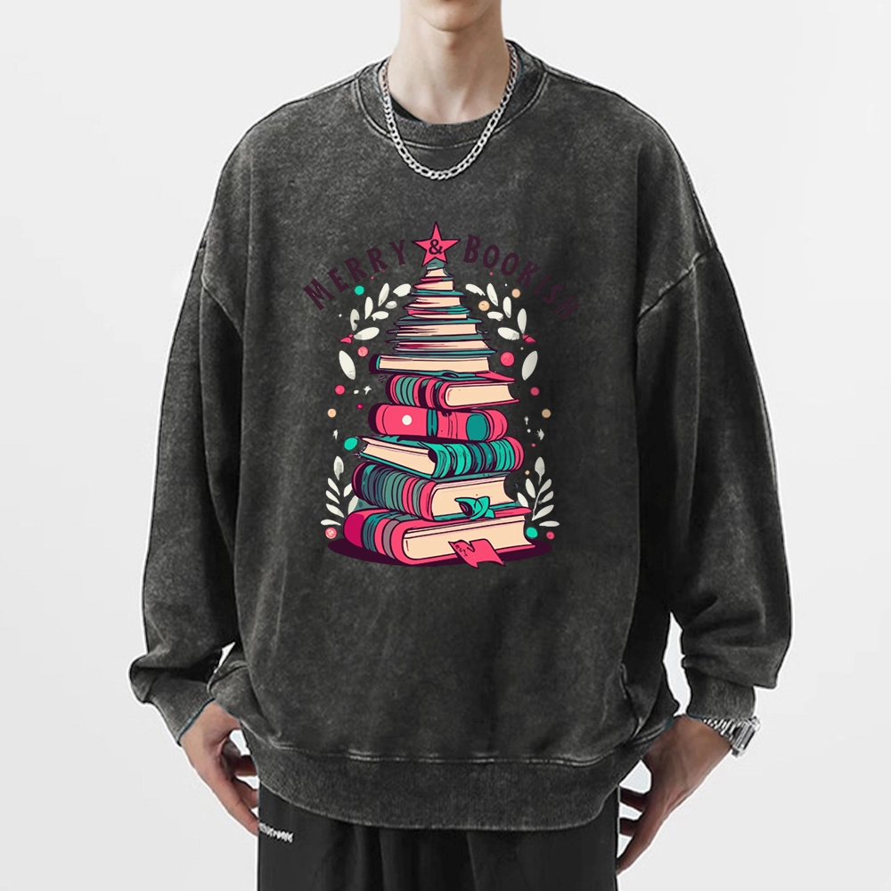 Pagewings Merry & Bookish Christmas Unisex Washed Sweatshirt