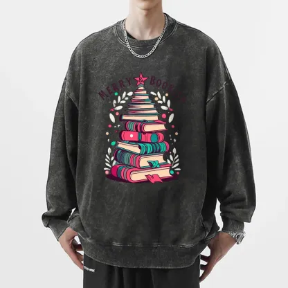 Pagewings Merry & Bookish Christmas Unisex Washed Sweatshirt