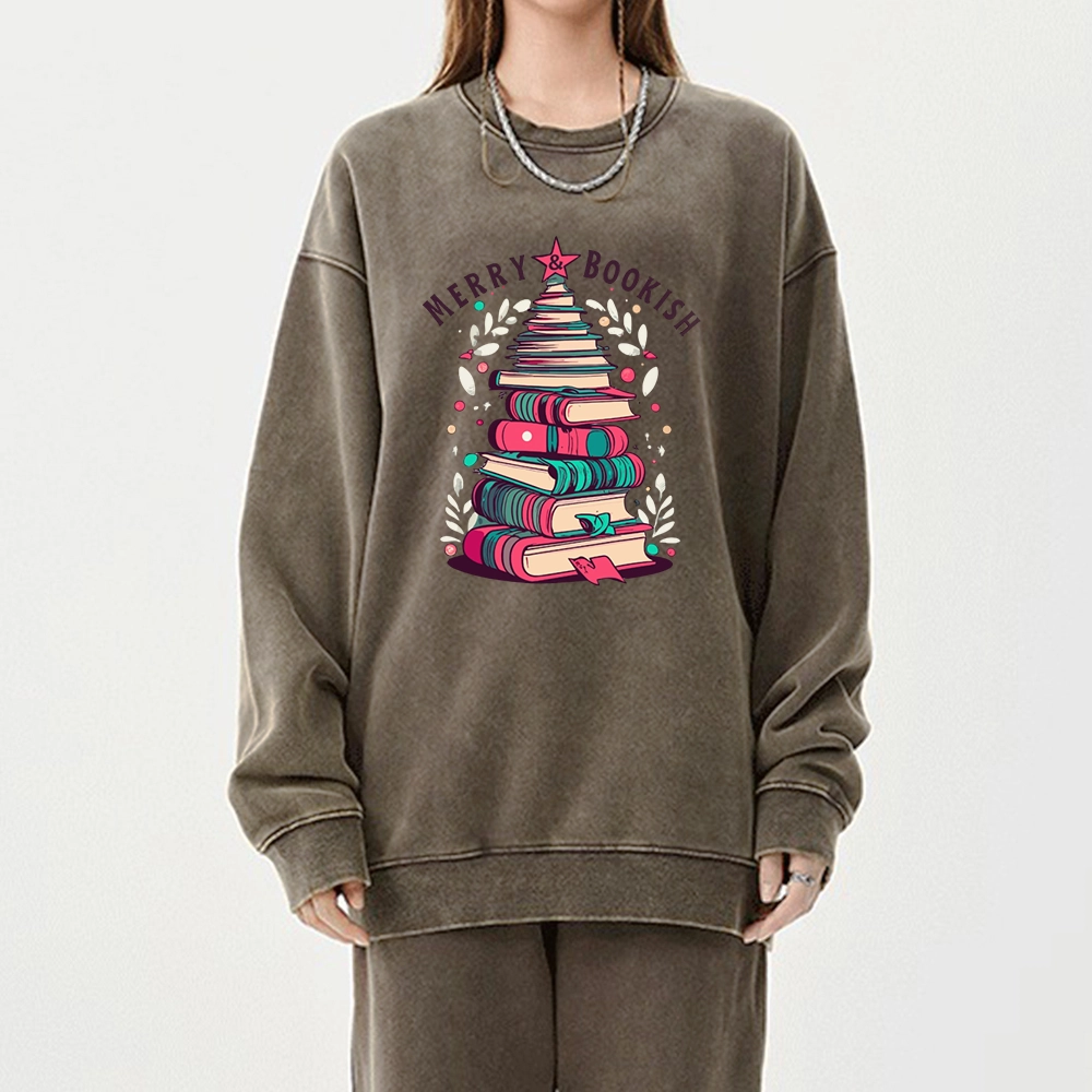 Pagewings Merry & Bookish Christmas Unisex Washed Sweatshirt