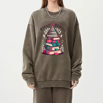 Pagewings Merry & Bookish Christmas Unisex Washed Sweatshirt
