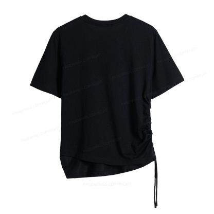 A-抽绳T上架模版Pagewings I'm With The Banned Women Asymmetrical Drawstring T-Shirts