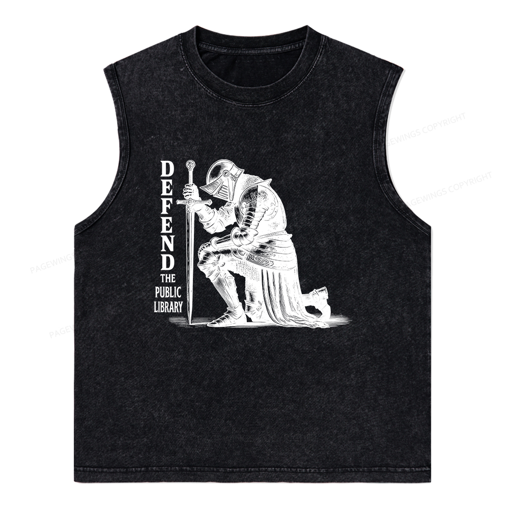 Pagewings Defend the Public Library Unisex Washed Tank Top