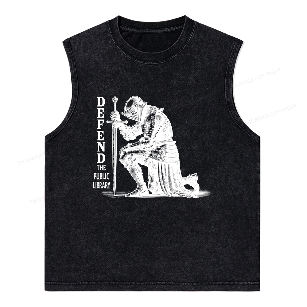 Pagewings Defend the Public Library Unisex Washed Tank Top