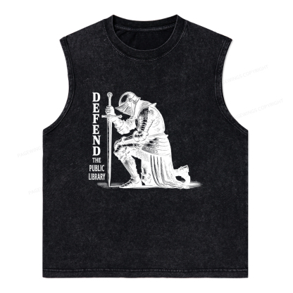 Pagewings Defend the Public Library Unisex Washed Tank Top