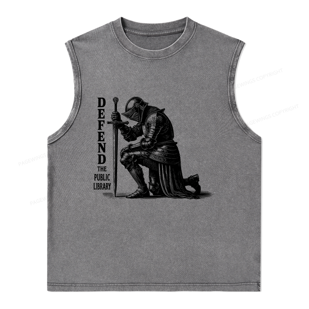 Pagewings Defend the Public Library Unisex Washed Tank Top