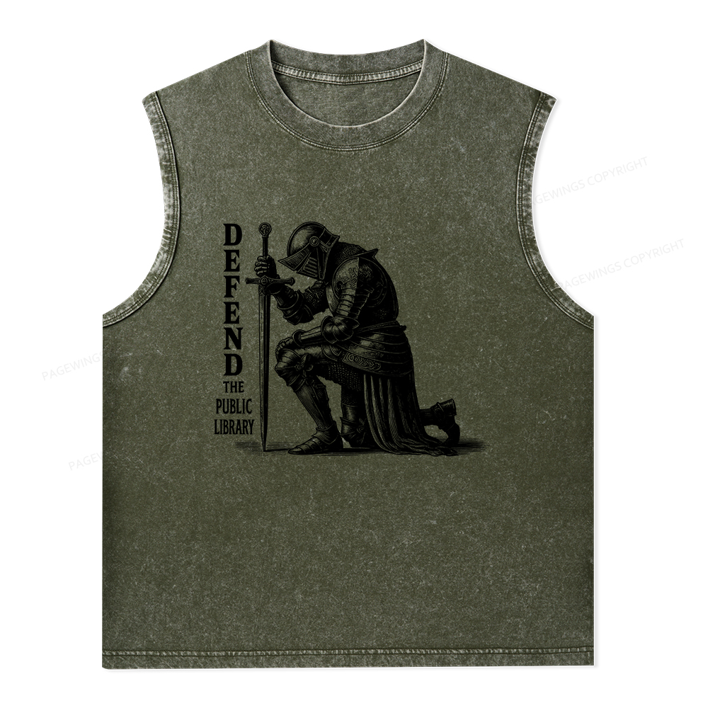 Pagewings Defend the Public Library Unisex Washed Tank Top