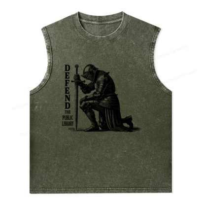 Pagewings Defend the Public Library Unisex Washed Tank Top