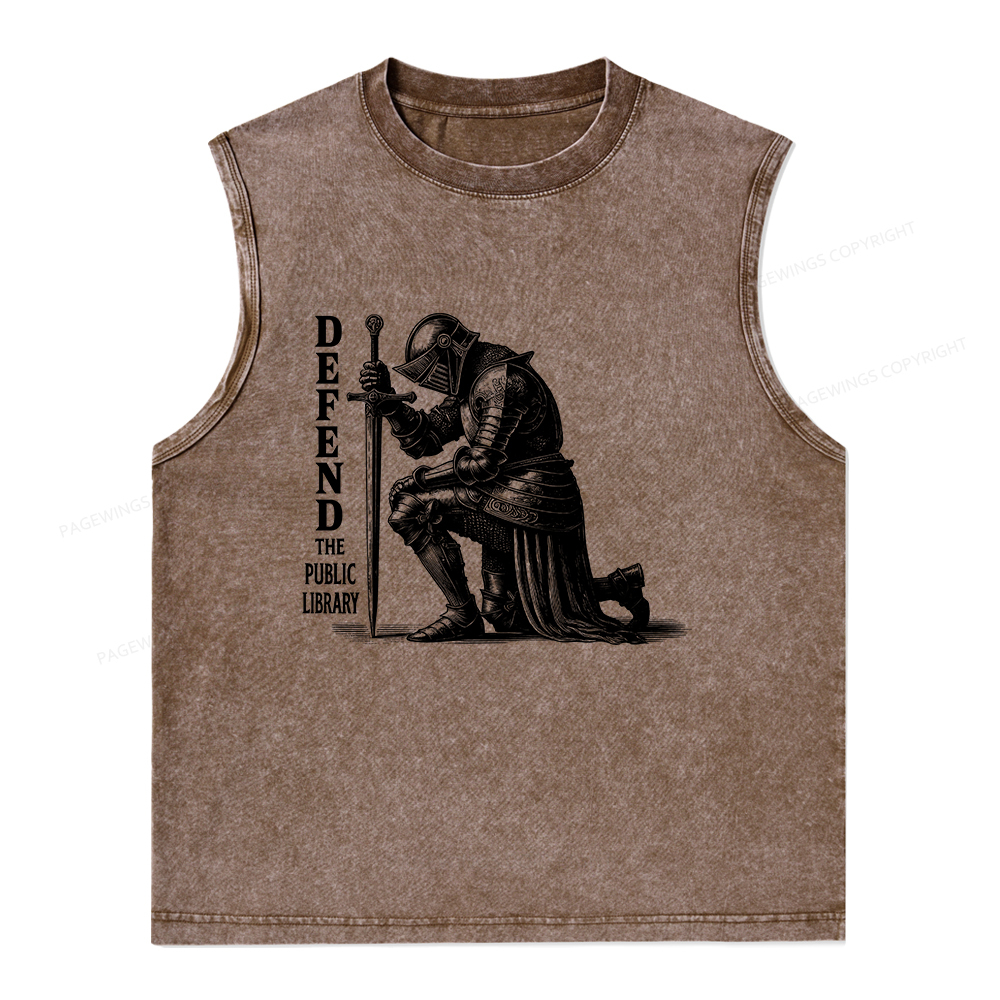 Pagewings Defend the Public Library Unisex Washed Tank Top