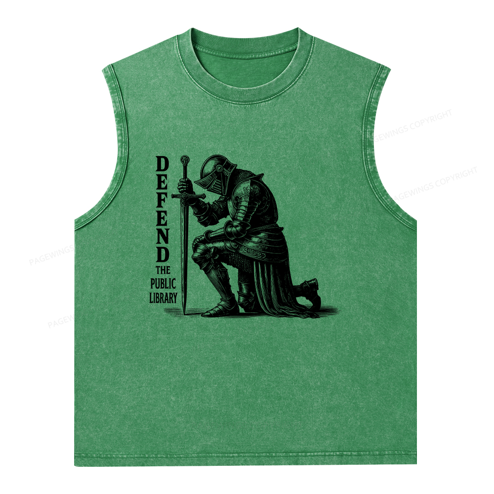 Pagewings Defend the Public Library Unisex Washed Tank Top