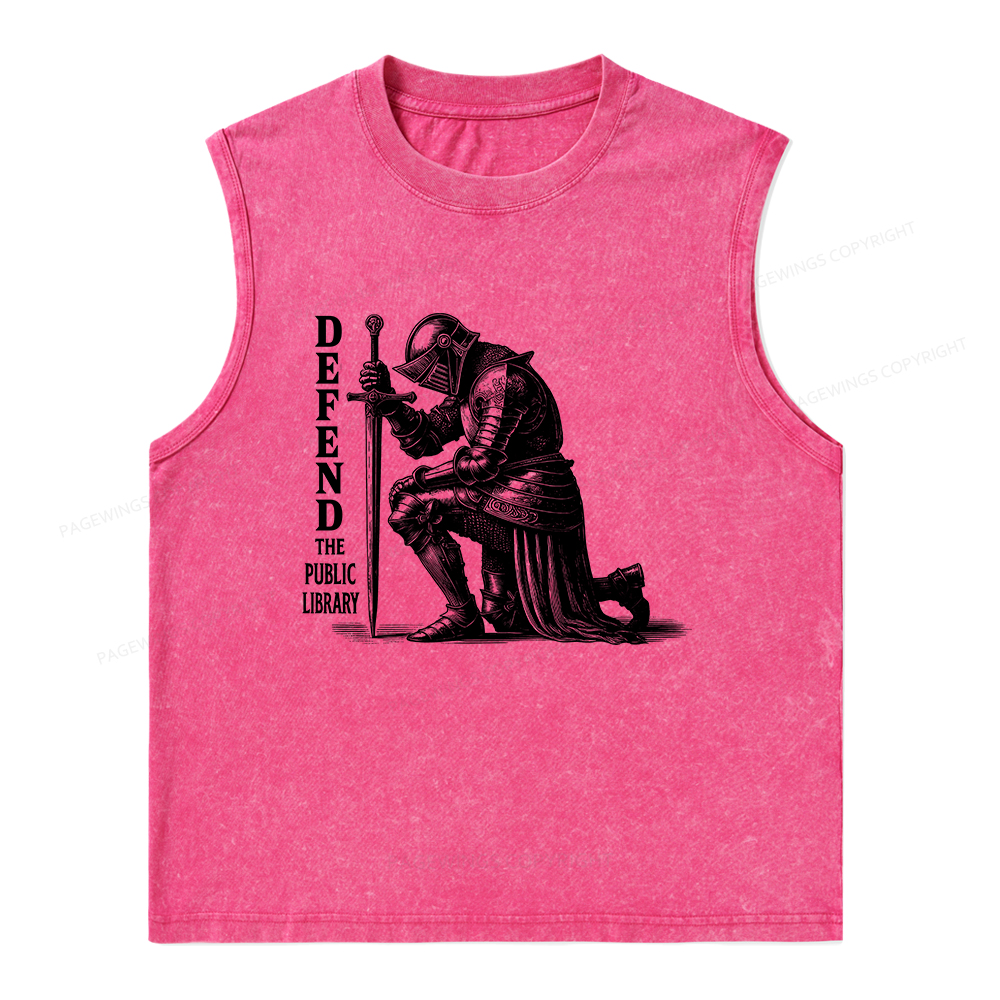 Pagewings Defend the Public Library Unisex Washed Tank Top