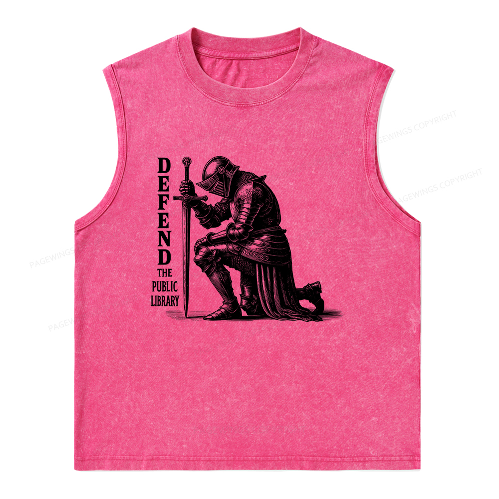 Pagewings Defend the Public Library Unisex Washed Tank Top
