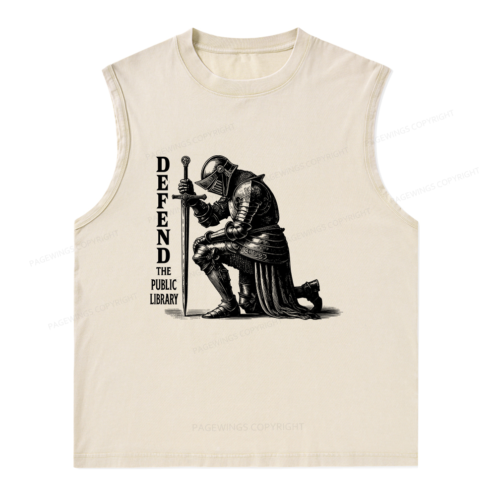 Pagewings Defend the Public Library Unisex Washed Tank Top