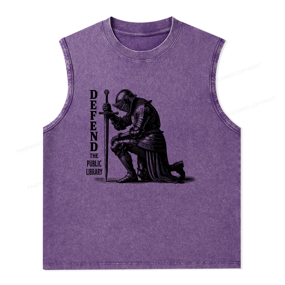 Pagewings Defend the Public Library Unisex Washed Tank Top