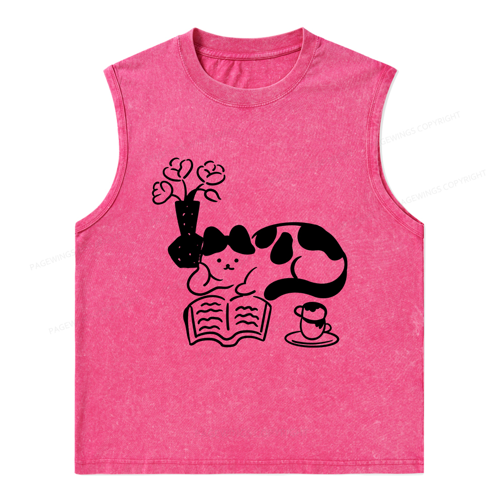 Pagewings The Cat Who Loves Reading Unisex Washed Tank Top