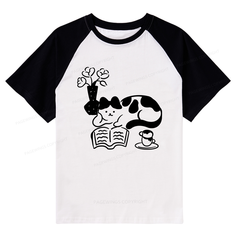 Pagewings The Cat Who Loves Reading Raglan T-shirt