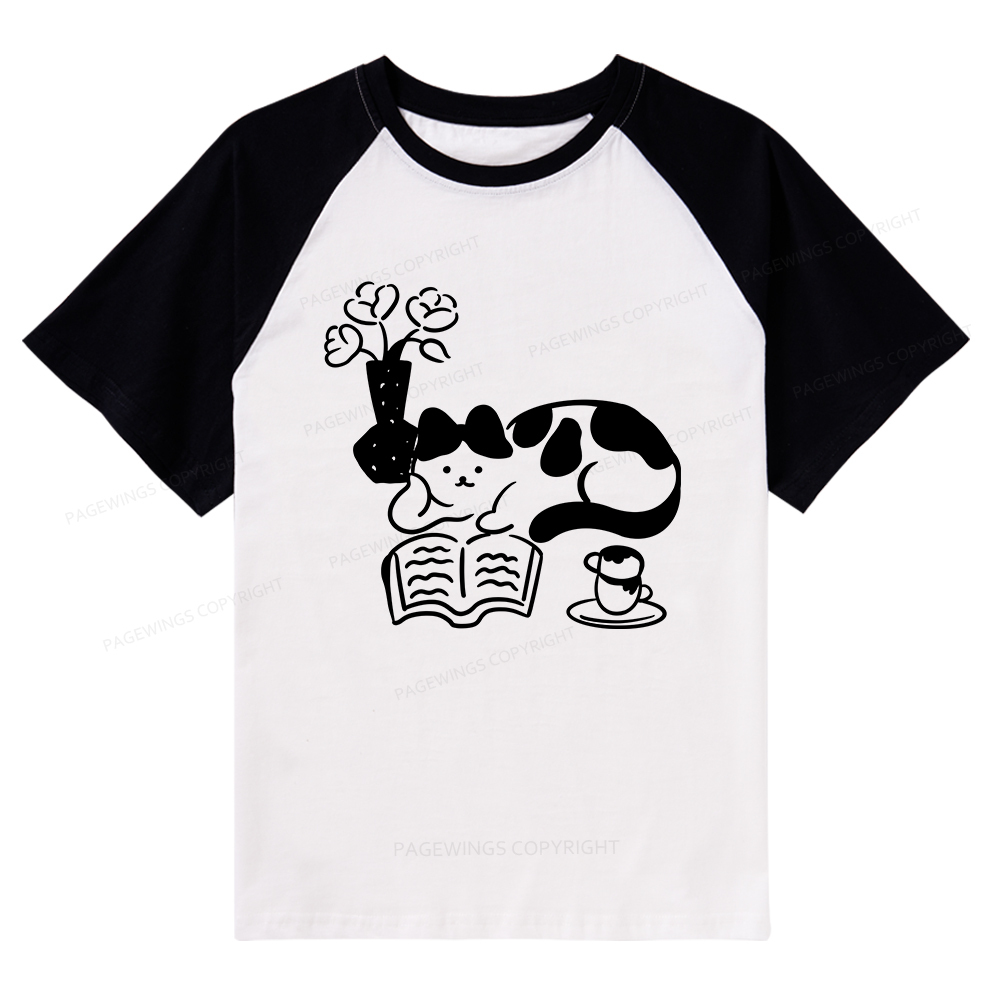Pagewings The Cat Who Loves Reading Raglan T-shirt