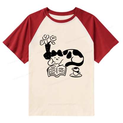 Pagewings The Cat Who Loves Reading Raglan T-shirt