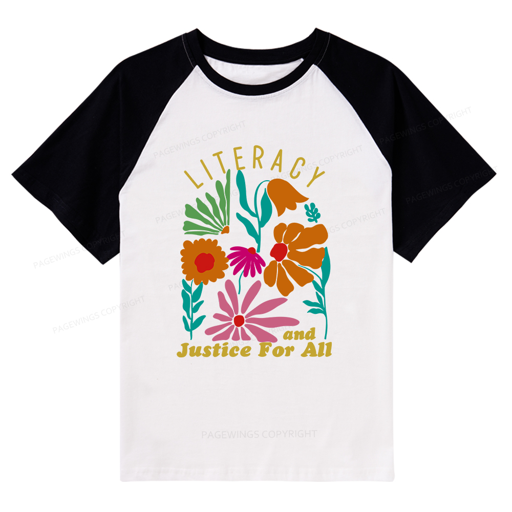 Pagewings Literacy And Justice Raglan T-shirt