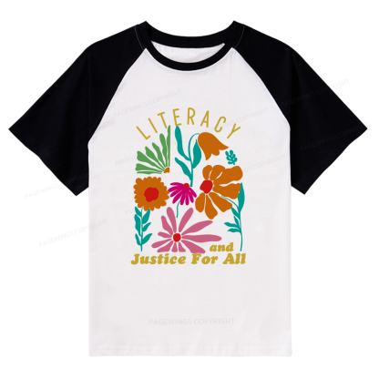 Pagewings Literacy And Justice Raglan T-shirt