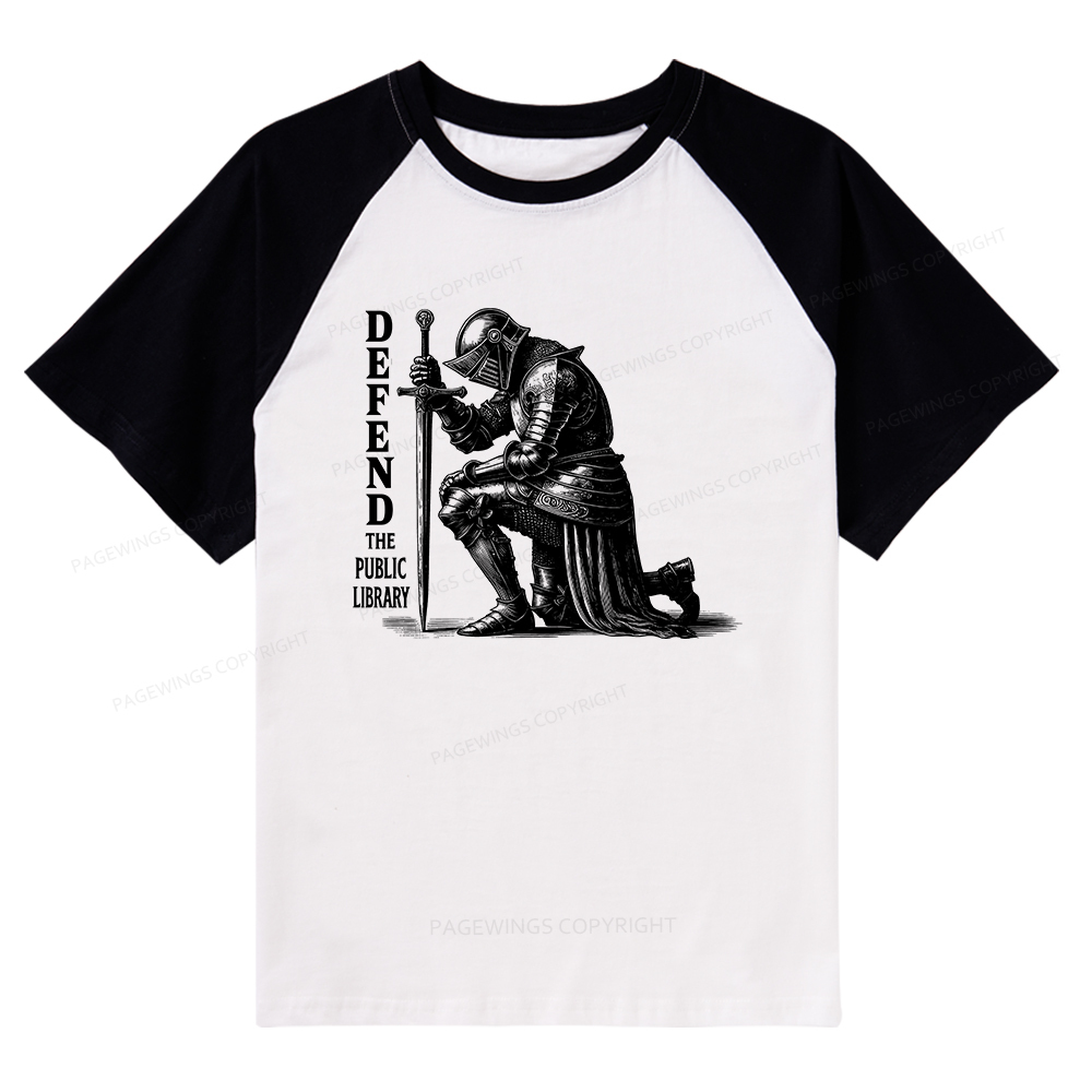 Pagewings Defend the Public Library Raglan T-shirt