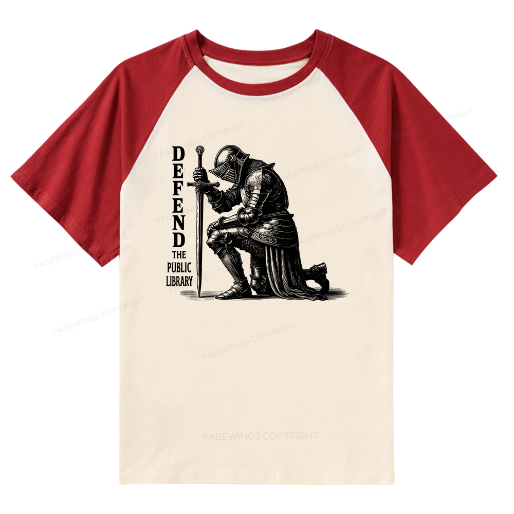 Pagewings Defend the Public Library Raglan T-shirt