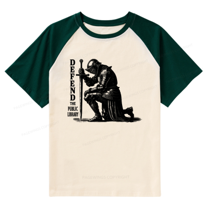 Pagewings Defend the Public Library Raglan T-shirt