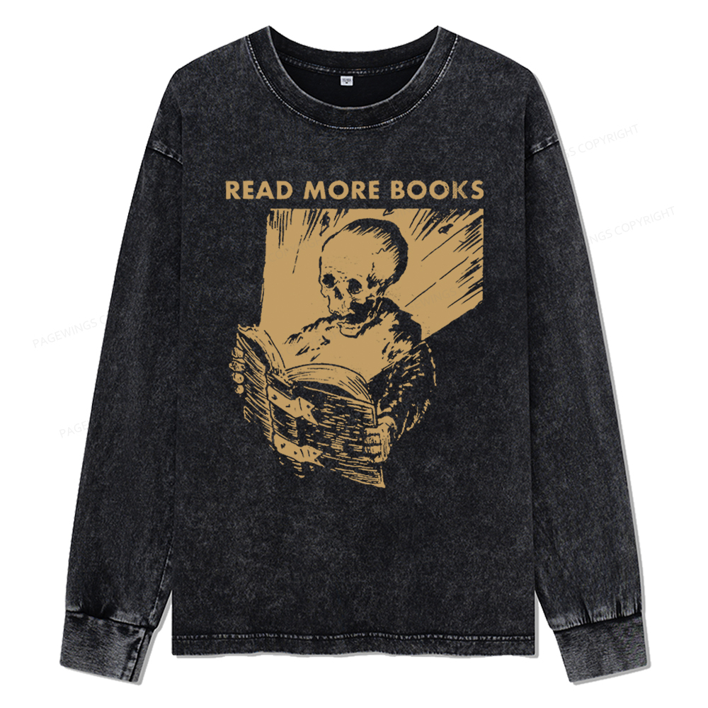 Pagewings Read More Books Unisex Washed Long Sleeve T-shirt