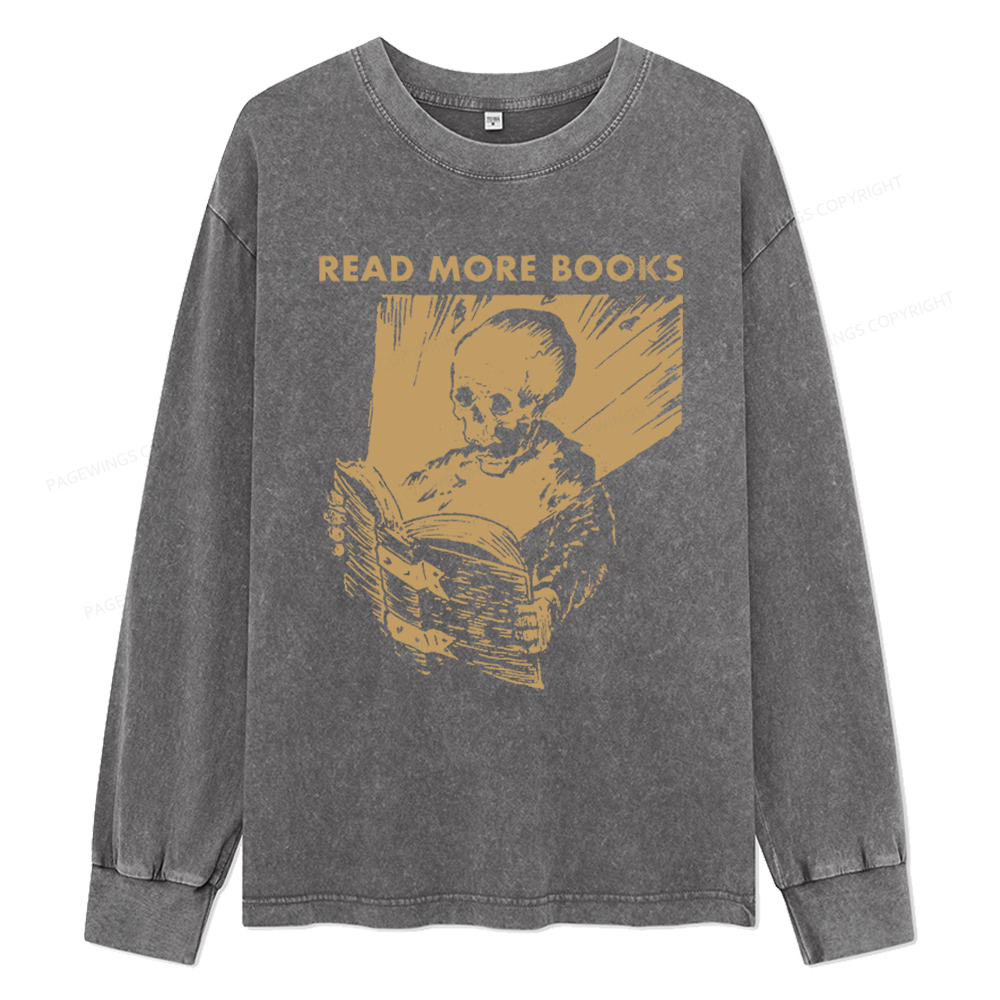 Pagewings Read More Books Unisex Washed Long Sleeve T-shirt