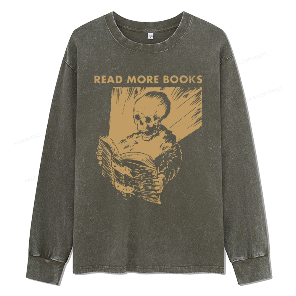 Pagewings Read More Books Unisex Washed Long Sleeve T-shirt