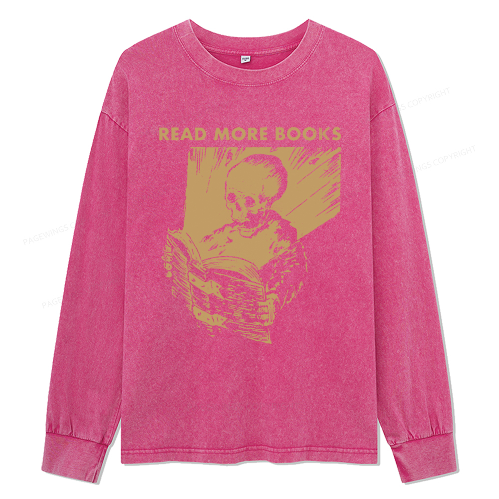 Pagewings Read More Books Unisex Washed Long Sleeve T-shirt