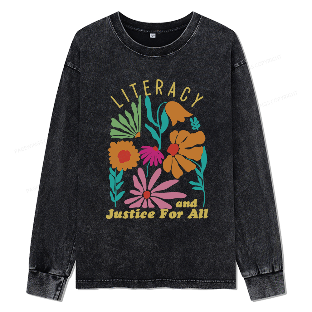 Pagewings Literacy And Justice Unisex Washed Long Sleeve T-shirt