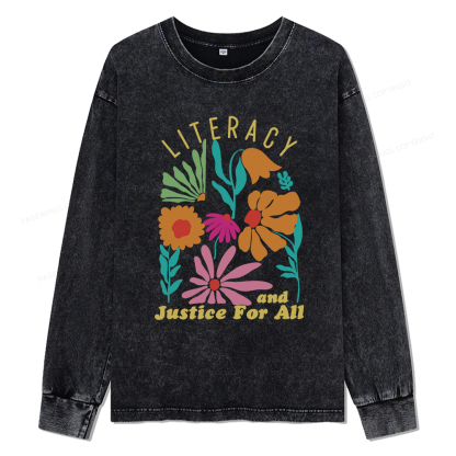 Pagewings Literacy And Justice Unisex Washed Long Sleeve T-shirt