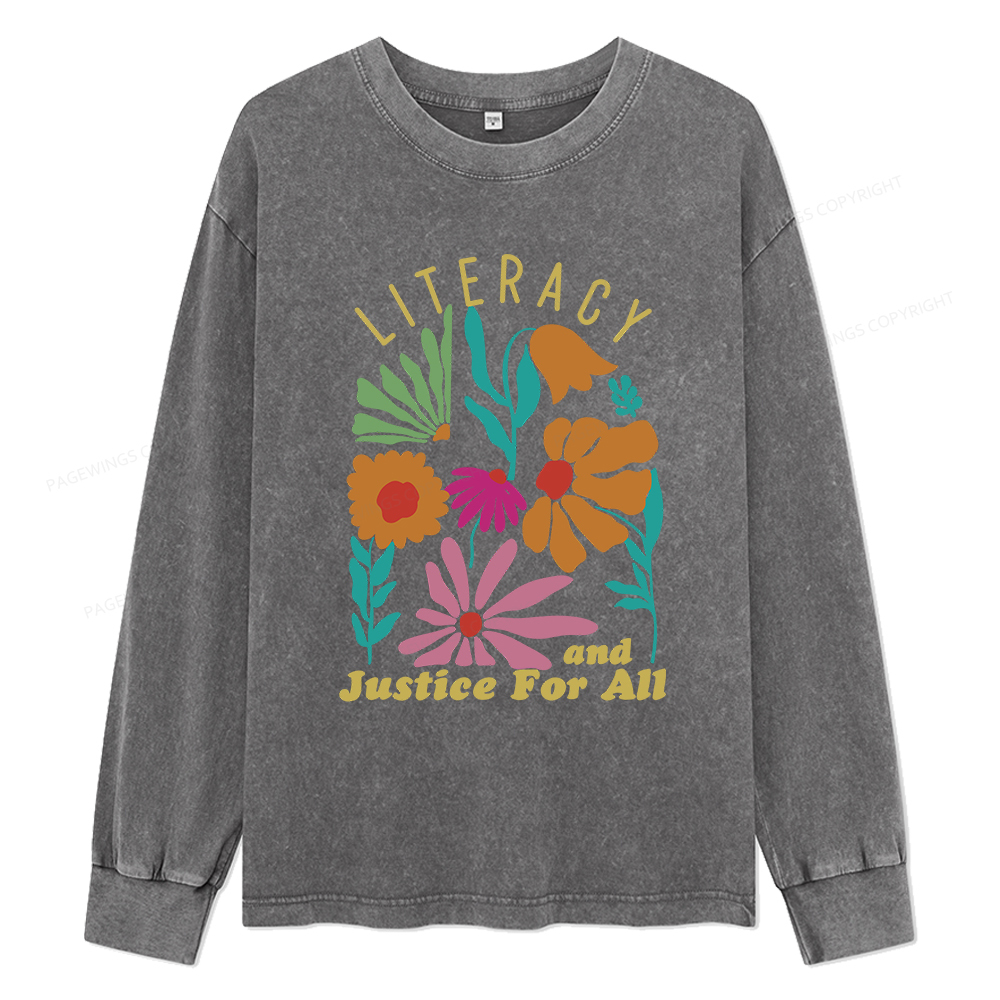 Pagewings Literacy And Justice Unisex Washed Long Sleeve T-shirt