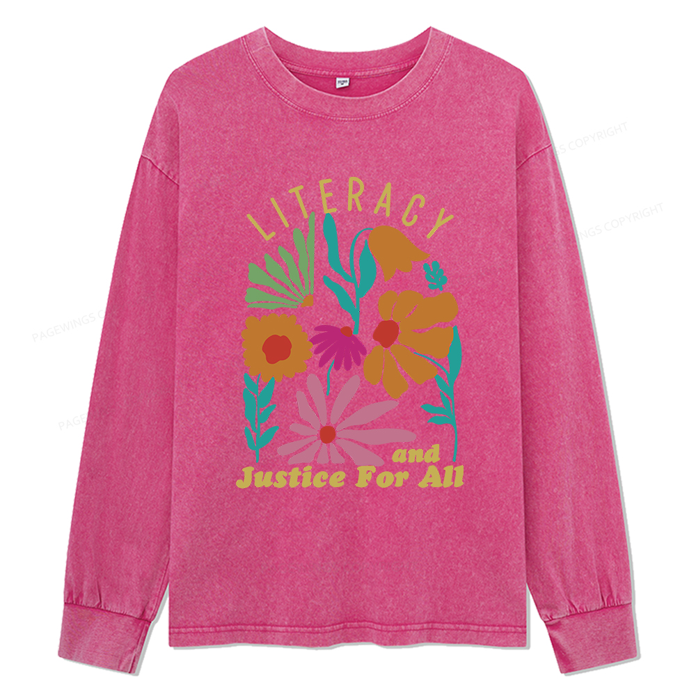 Pagewings Literacy And Justice Unisex Washed Long Sleeve T-shirt
