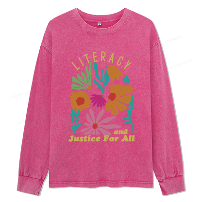 Pagewings Literacy And Justice Unisex Washed Long Sleeve T-shirt