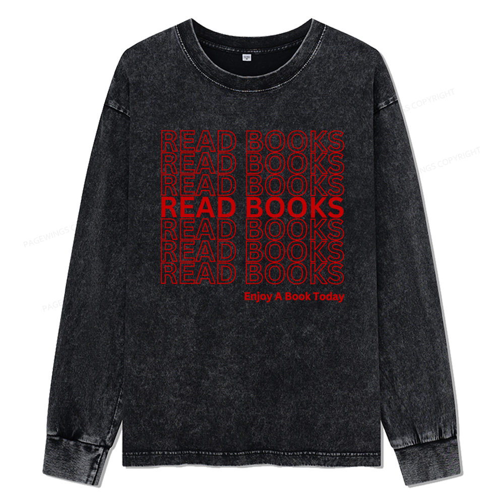 Pagewings Read Books Librarian Unisex Washed Long Sleeve T-shirt