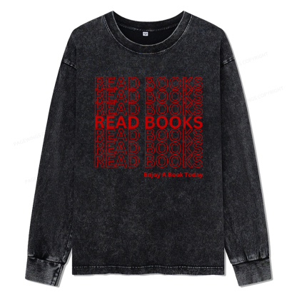 Pagewings Read Books Librarian Unisex Washed Long Sleeve T-shirt