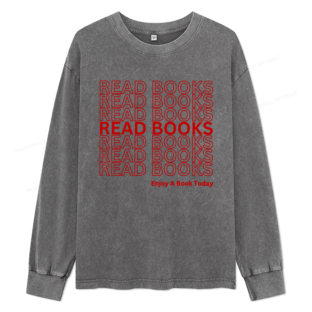 Pagewings Read Books Librarian Unisex Washed Long Sleeve T-shirt