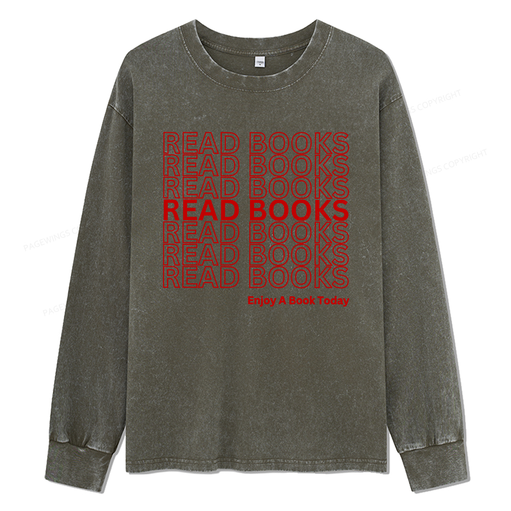 Pagewings Read Books Librarian Unisex Washed Long Sleeve T-shirt