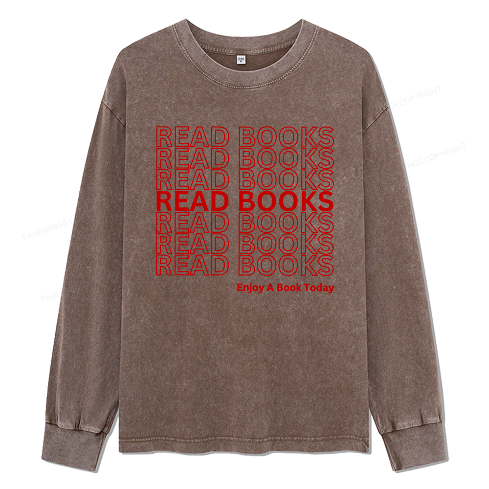 Pagewings Read Books Librarian Unisex Washed Long Sleeve T-shirt