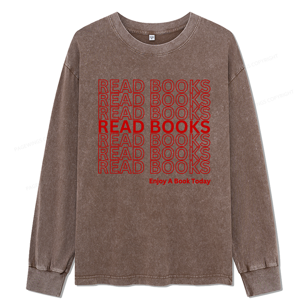Pagewings Read Books Librarian Unisex Washed Long Sleeve T-shirt