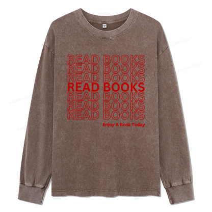 Pagewings Read Books Librarian Unisex Washed Long Sleeve T-shirt