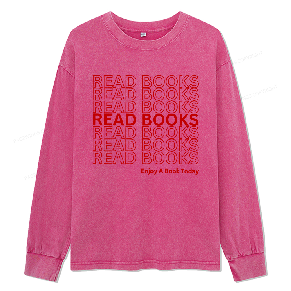 Pagewings Read Books Librarian Unisex Washed Long Sleeve T-shirt