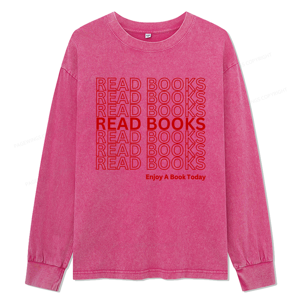 Pagewings Read Books Librarian Unisex Washed Long Sleeve T-shirt