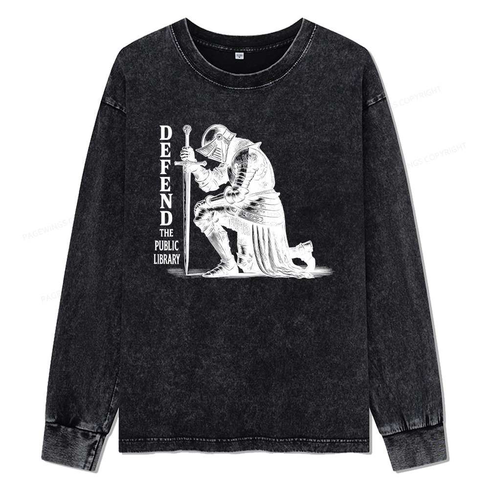 Pagewings Defend the Public Library Unisex Washed Long Sleeve T-shirt